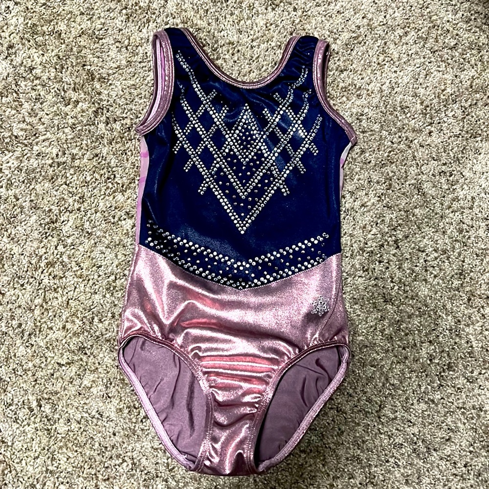 Snowflake gymnastics leo. Beautiful navy and pink with rhinestones.